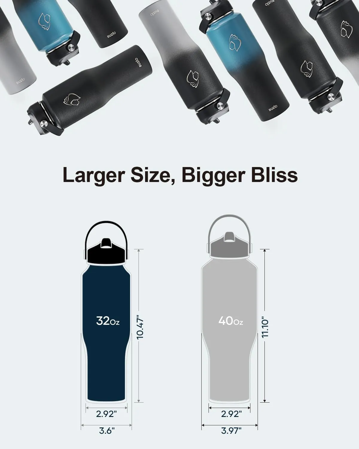 BUZIO Insulated Water Bottle Fits in Cup Holder, Double Wall Vacuum Insulated Tumbler with Straw Lid, Stainless Steel Leak-proof Travel Cup Keeps Cold for 48H and Hot for 24H, 32oz, Caribbean Blue