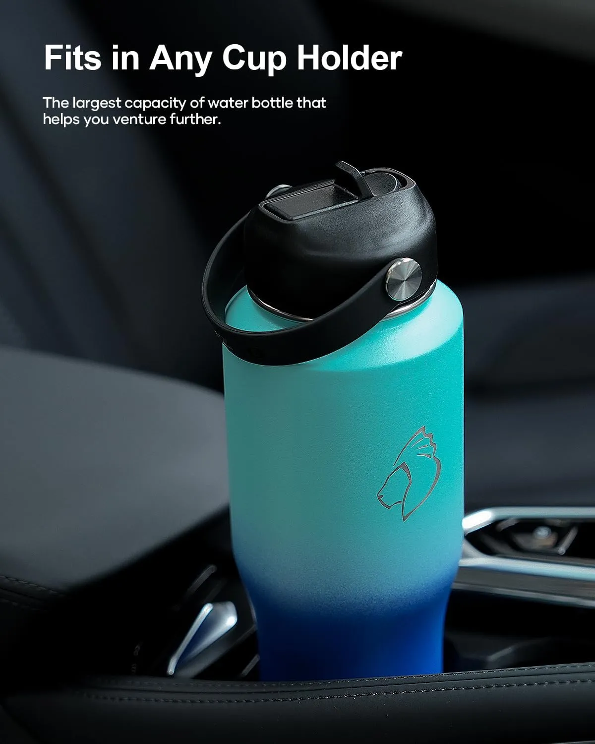 BUZIO Insulated Water Bottle Fits in Cup Holder, Double Wall Vacuum Insulated Tumbler with Straw Lid, Stainless Steel Leak-proof Travel Cup Keeps Cold for 48H and Hot for 24H, 32oz, Caribbean Blue