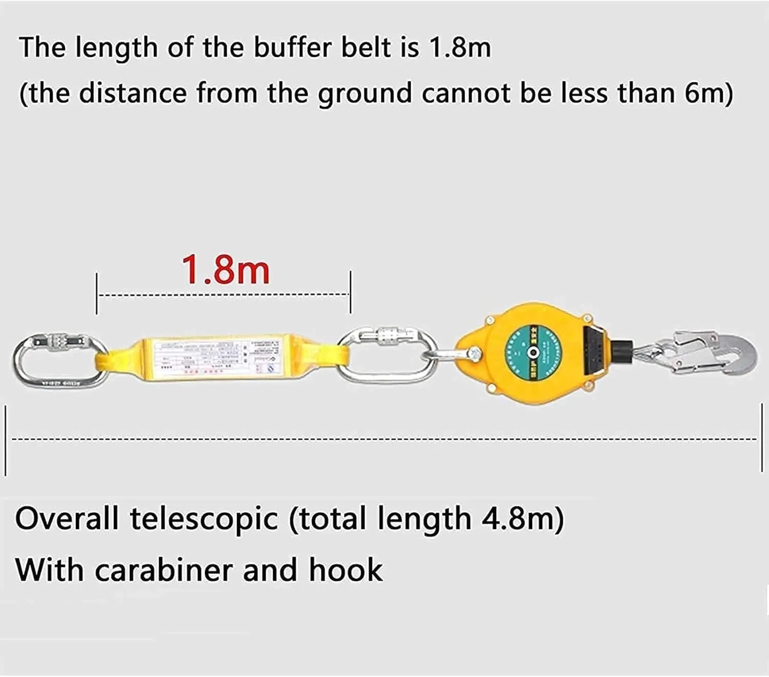 Cable Safety Fall Protection Retractable Lanyard, Self Retracting Lifeline with Buffer, 150kg Load, 7m for Rock Climbing & Construction