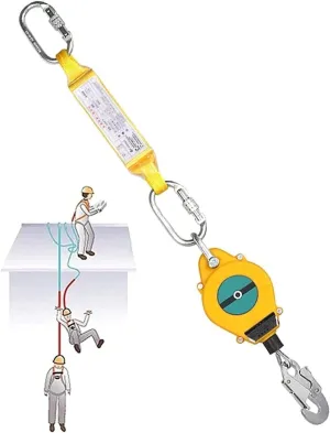 Cable Safety Fall Protection Retractable Lanyard, Self Retracting Lifeline with Buffer, 150kg Load, 7m for Rock Climbing & Construction