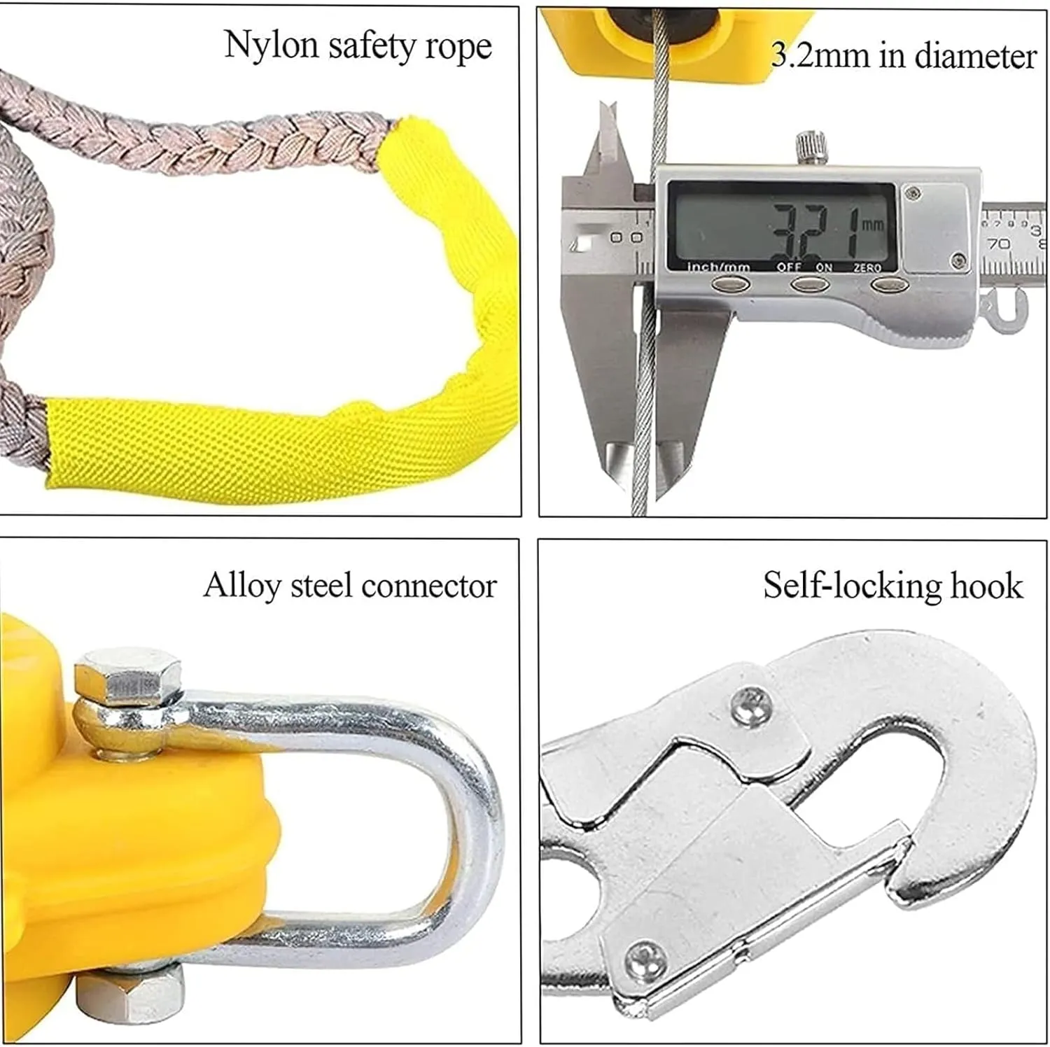 Cable Safety Fall Protection Retractable Lanyard, Self Retracting Lifeline with Buffer, 150kg Load, 7m for Rock Climbing & Construction
