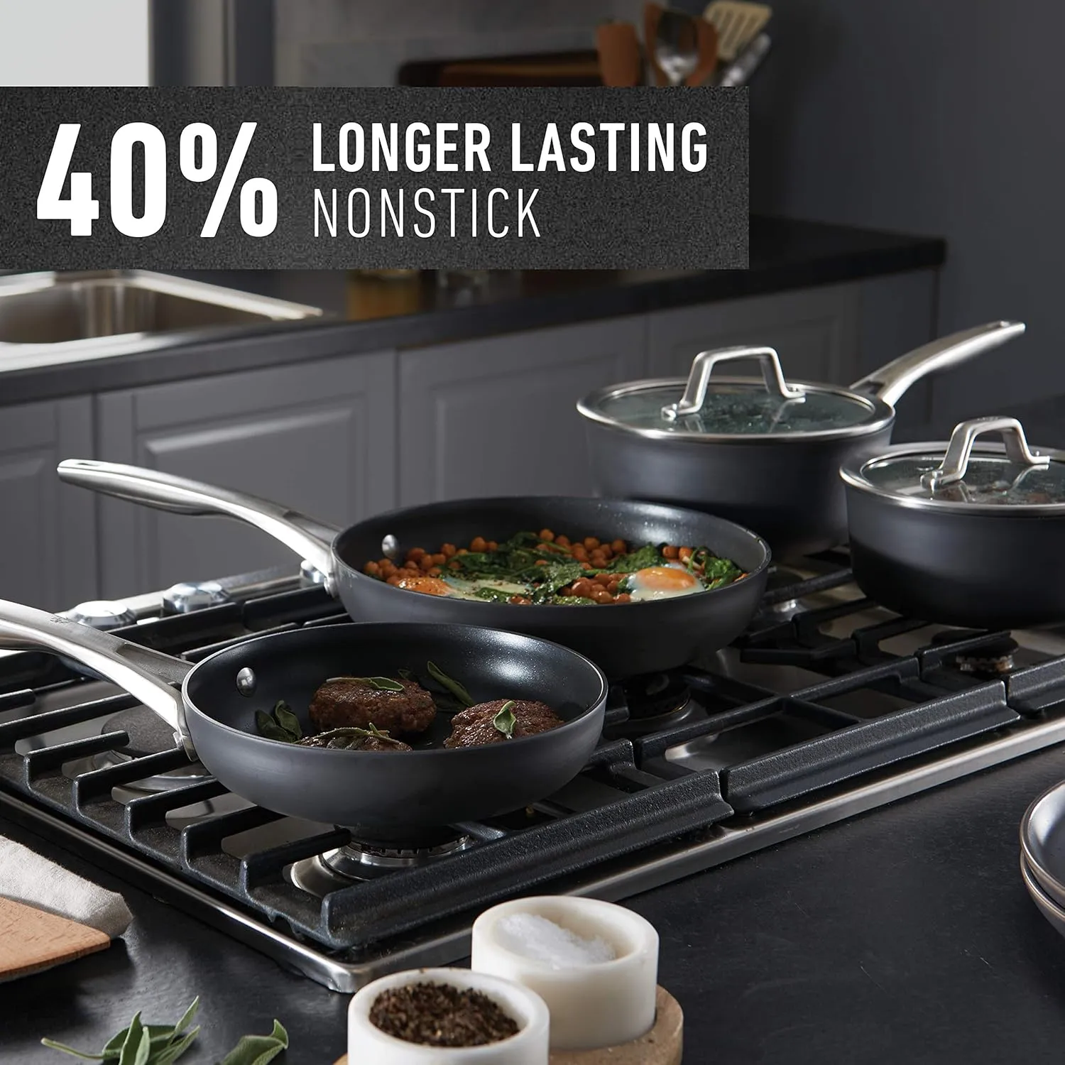 Calphalon Premier Hard-Anodized Nonstick Cookware Set, 8-Piece, Metal Utensil Safe, PFOA-Free