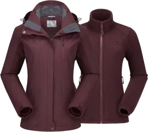 CAMEL CROWN Women's Ski Jacket Waterproof 3 in 1 Winter Jacket Windproof Warm Fleece Hooded Snowboard Mountain Snow Coat