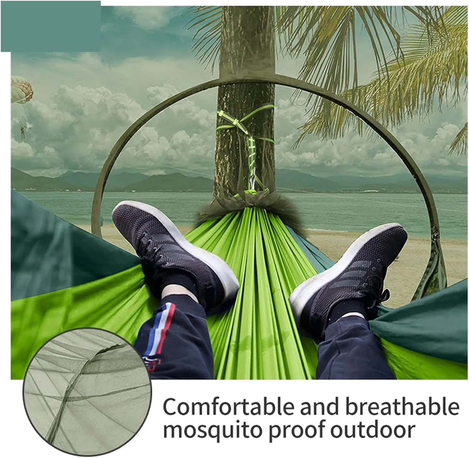Camp Quick Open Camping Hammock with Mosquito Net Lightweight Portable Parachute Nylon Double Hammock Backpacking Survival Travel Strong, Orange