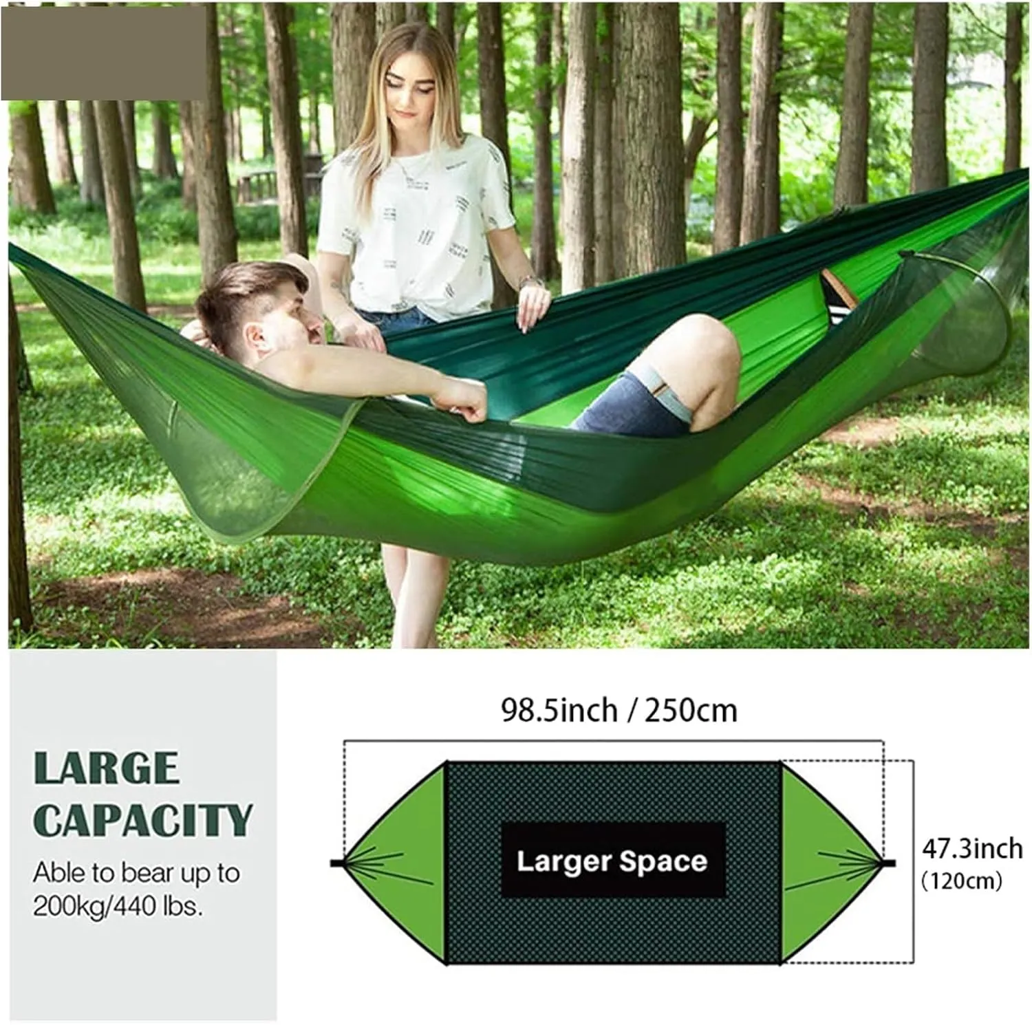 Camp Quick Open Camping Hammock with Mosquito Net Lightweight Portable Parachute Nylon Double Hammock Backpacking Survival Travel Strong, Orange