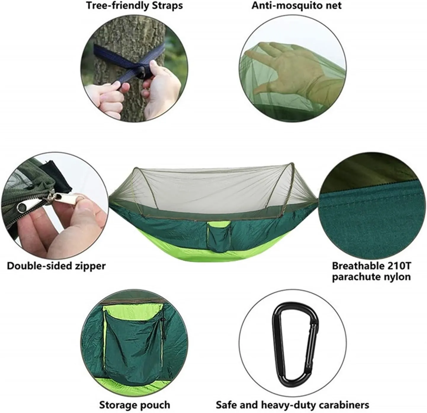 Camp Quick Open Camping Hammock with Mosquito Net Lightweight Portable Parachute Nylon Double Hammock Backpacking Survival Travel Strong, Orange