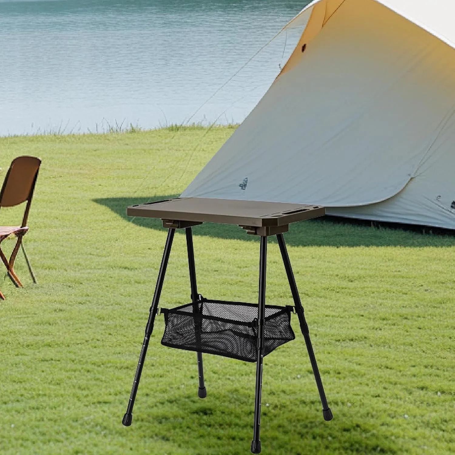 Camp Table Foldable Furniture Lightweight Aluminum Alloy Adjustable Height with Storage for Party BBQ Festival Patio Kitchen, Dark Green