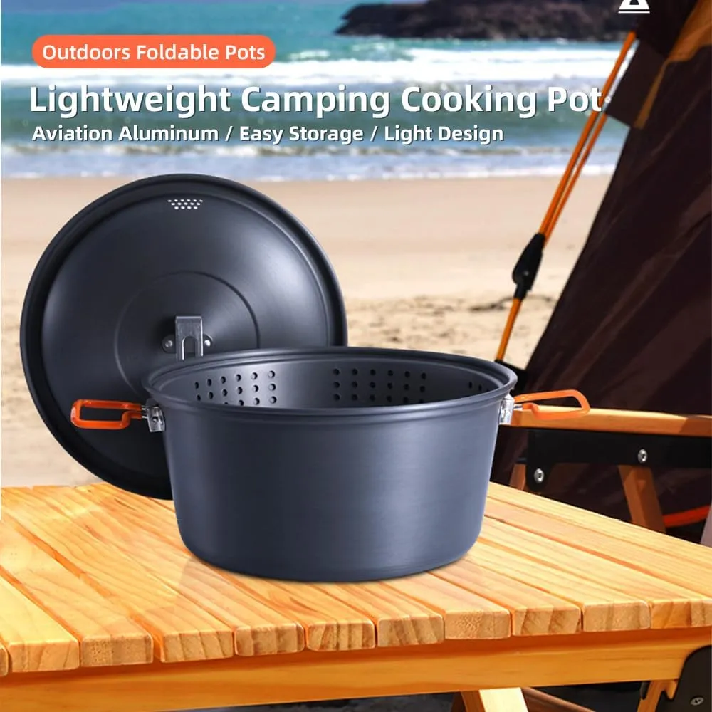 Camping Cook Pot Alumina Suspending Pot with Lid Ultralight Stoc ot with Two Foldable Handles Portable Outdoors Cookware for 2-3 People