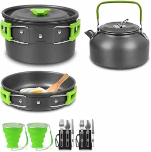 Camping Cooking Cookware Mess Kit Outdoor Ultralight Non-Stick Pots Pan Kettle Folding for Backpacking Picnic Hiking(Color:D)