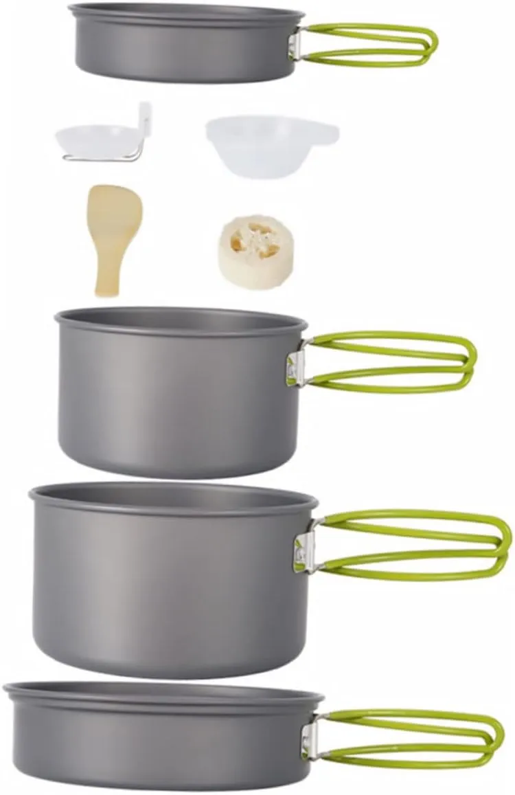 Camping Cooking Pan Kit Picnic Fishing Cookware Set Nonstick Pans Bowls Spoon Spatula Outdoor Cooking Set for 3-4 Persons