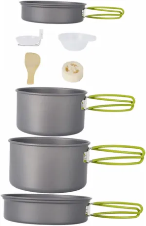 Camping Cooking Pan Kit Picnic Fishing Cookware Set Nonstick Pans Bowls Spoon Spatula Outdoor Cooking Set for 3-4 Persons