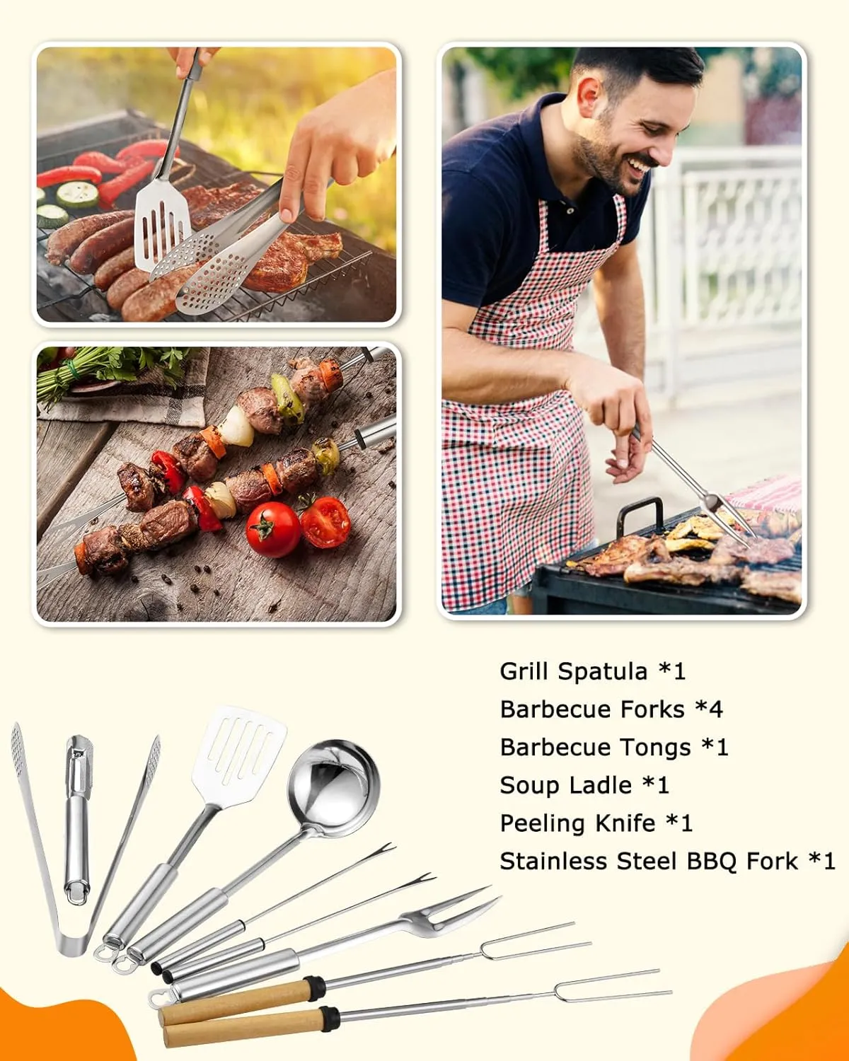 Camping Cooking Set - Camping Utensil Set Car Camping Cooking Essentials Gear for Camp Kitchen Cooking and Grilling, Stainless Steel & Silicone Ideal Gift for RV Tent Camper, Picnics, BBQs