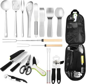 Camping Cooking Utensils Set - Camping Kitchen Equipment, Compact and Portable Camper Accessories, Perfect for Travel, Picnic, RV, Camping, BBQ, Party