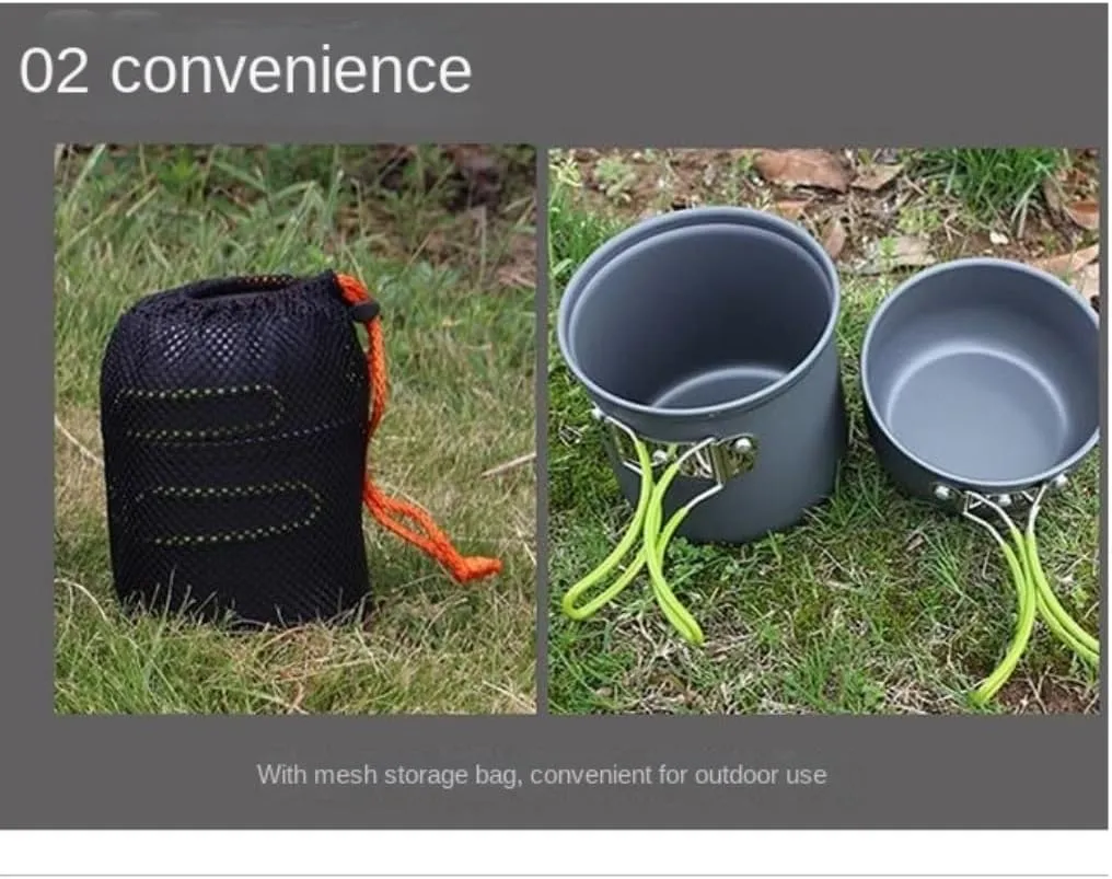 Camping Cookware, Camping Cookware Kit Outdoor Cooking Set Cooking Equipment Utensils for 1 to 2 People Picnic Cookware Portable Stove