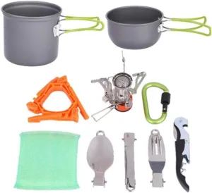 Camping Cookware, Camping Cookware Kit Outdoor Cooking Set Cooking Equipment Utensils for 1 to 2 People Picnic Cookware Portable Stove