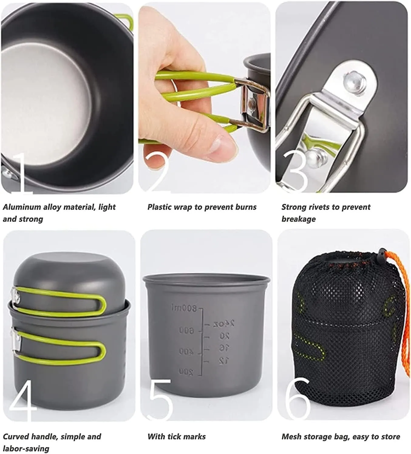 Camping Cookware, Camping Cookware Kit Outdoor Cooking Set Cooking Equipment Utensils for 1 to 2 People Picnic Cookware Portable Stove