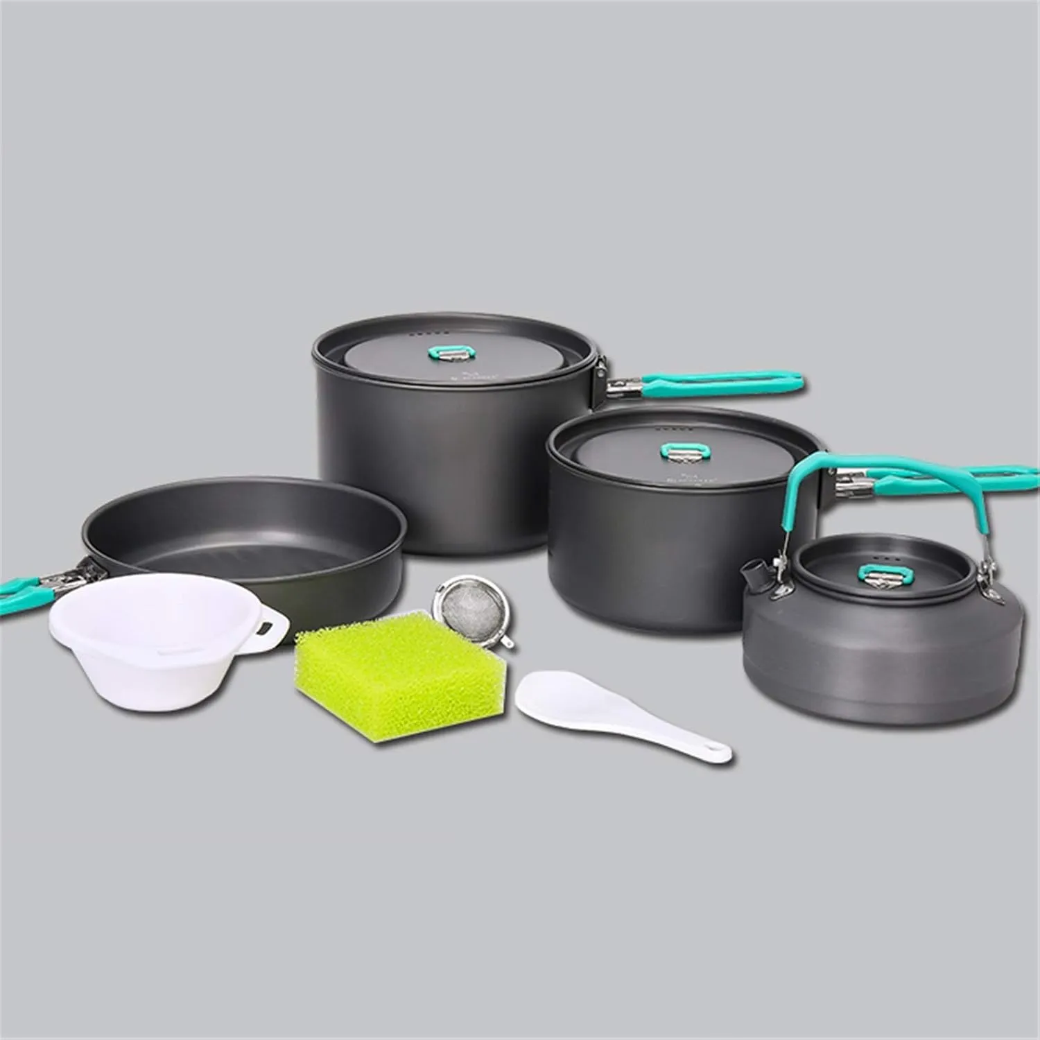Camping Cookware Camping Cookware Mess Kit Hiking Backpacking Picnic Cooking Bowl Non Stick Pot Pan Set Outdoor Camping Cookware (Color : Blue, Size : 3-4 People) (Blue 3)
