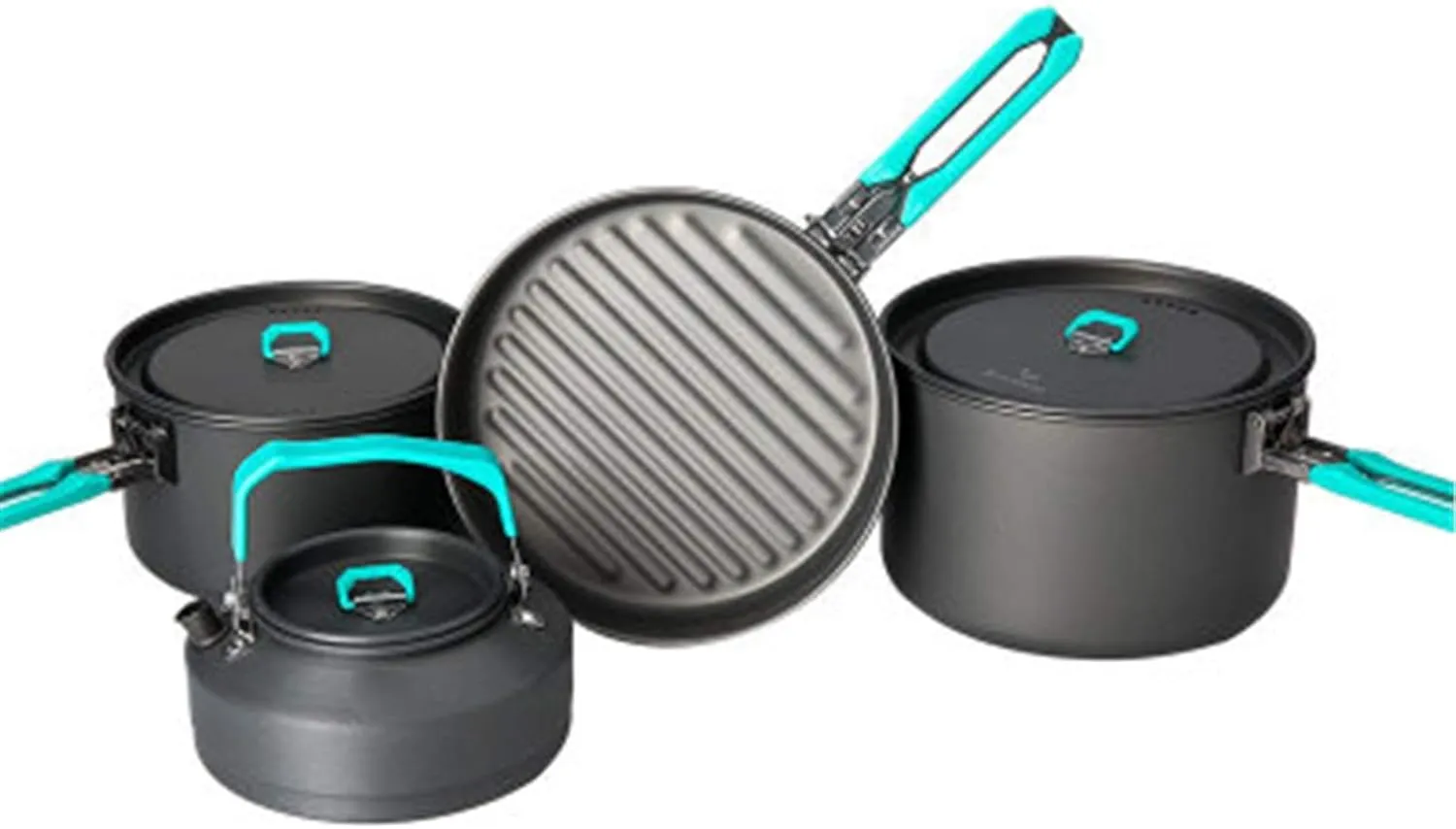 Camping Cookware Camping Cookware Mess Kit Hiking Backpacking Picnic Cooking Bowl Non Stick Pot Pan Set Outdoor Camping Cookware (Color : Blue, Size : 3-4 People) (Blue 3)