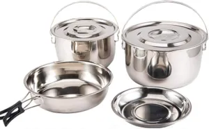 Camping Cookware Camping Cookware Set - Compact Stainless Steel Cooking Pots and Pans | Outdoor Cook Set for Hiking | Beach | Hiking Gear Outdoor Camping Cookware