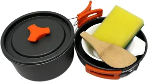 Camping Cookware Mess Kit Bowls Rice Spoon Foldable Handle Nonstick Frying Pan Soup Pot for Trekking Outdoor Sports Traveling