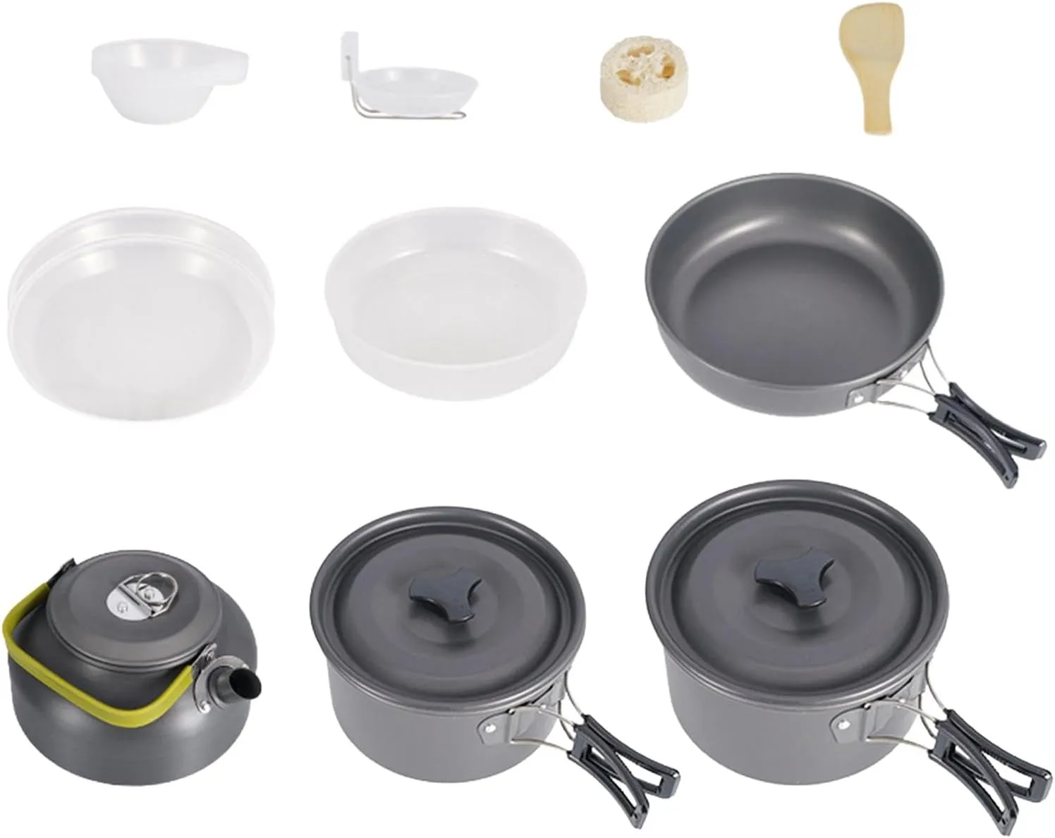Camping Cookware Mess Kit for Campfire Cooking Utensils Set Soup Spoon with Folding Handles Cooking Pot Frying Pan for Picnic
