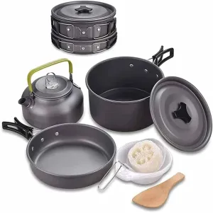 Camping Cookware Mess Kit, Outdoor Cookware Set, Nonstick Aluminum Cooking Pot Pan Kettle for Hiking and Picnic