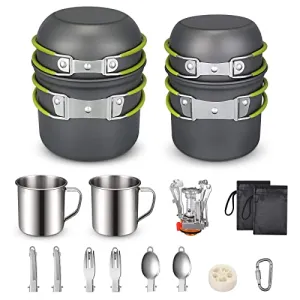 Camping Cookware Mess Kit,19pcs Hiking Backpacking Picnic Cooking Bowl