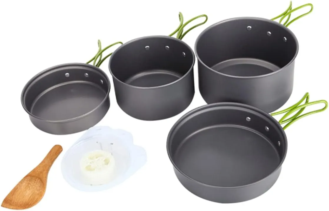 Camping Cookware Portable Soup Pot Pan Set Easy Clean Insulated Plastic Handle Compact for Hiking