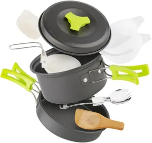 Camping Cookware Set 1-2 Person Titanium Pot Folding Tableware Insulated Camping Silverware Compact