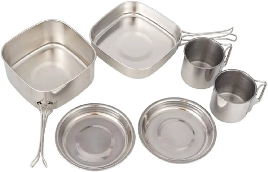 Camping Cookware Set 1 Set Stainless Steel Cup Plate Compact for Outdoor Activities Hiking Travel