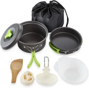 Camping Cookware Set 2 Person Camping Gear Campfire Utensils Non-Stick Cooking Lightweight Stackable Pot Pan Bowls Storage Bag (A) (B)