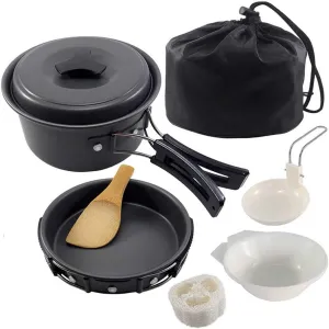 Camping Cookware Set 2 Person Camping Gear Campfire Utensils Non-Stick Cooking Lightweight Stackable Pot Pan Bowls Storage Bag (Color : C) (B)