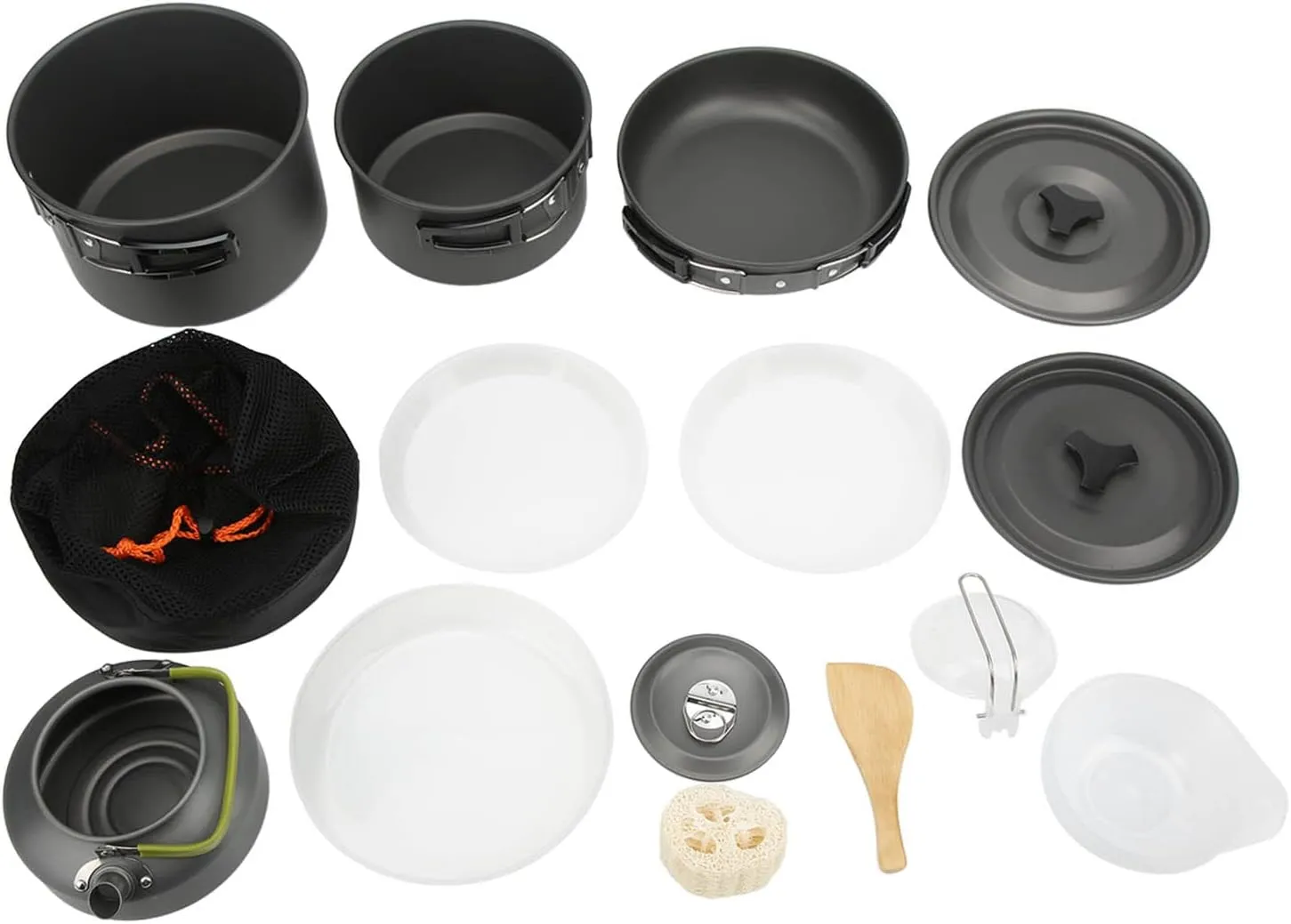Camping Cookware Set Portable Outdoor Camping Mess Kit with Folding Handle Suitable for 4 to 5 People Backpacking Picnic Made of Aluminum Alloy Stainless Steel PP Plastic and