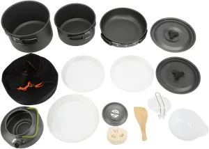 Camping Cookware Set Portable Outdoor Camping Mess Kit with Folding Handle Suitable for 4 to 5 People Backpacking Picnic Made of Aluminum Alloy Stainless Steel PP Plastic and