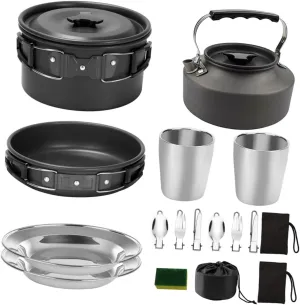 Camping Cookware Set Titanium Non-Stick Outdoor Cooking Set for Barbecue Hiking Backpacking Picnic