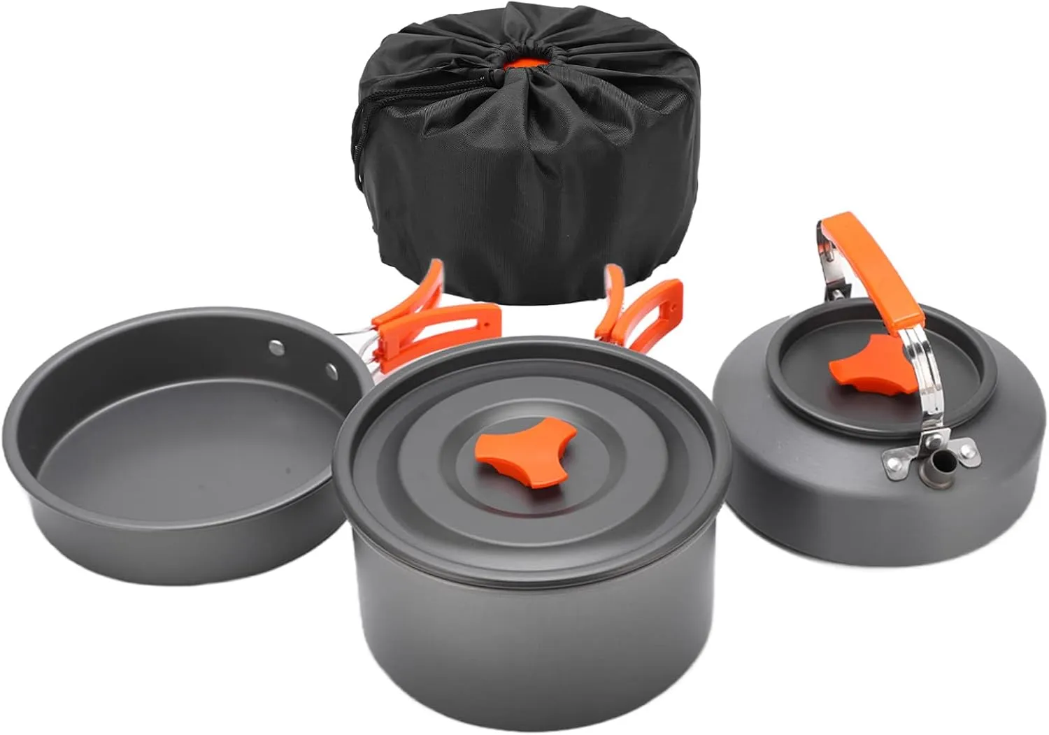 Camping Cookware Set with Secure Grip | Non - Adhesive Coating & Easy to Maintain | Aluminum Alloy Folding Pot/Pan/Kettle | Compact for Backpacking & Outdoor Cooking