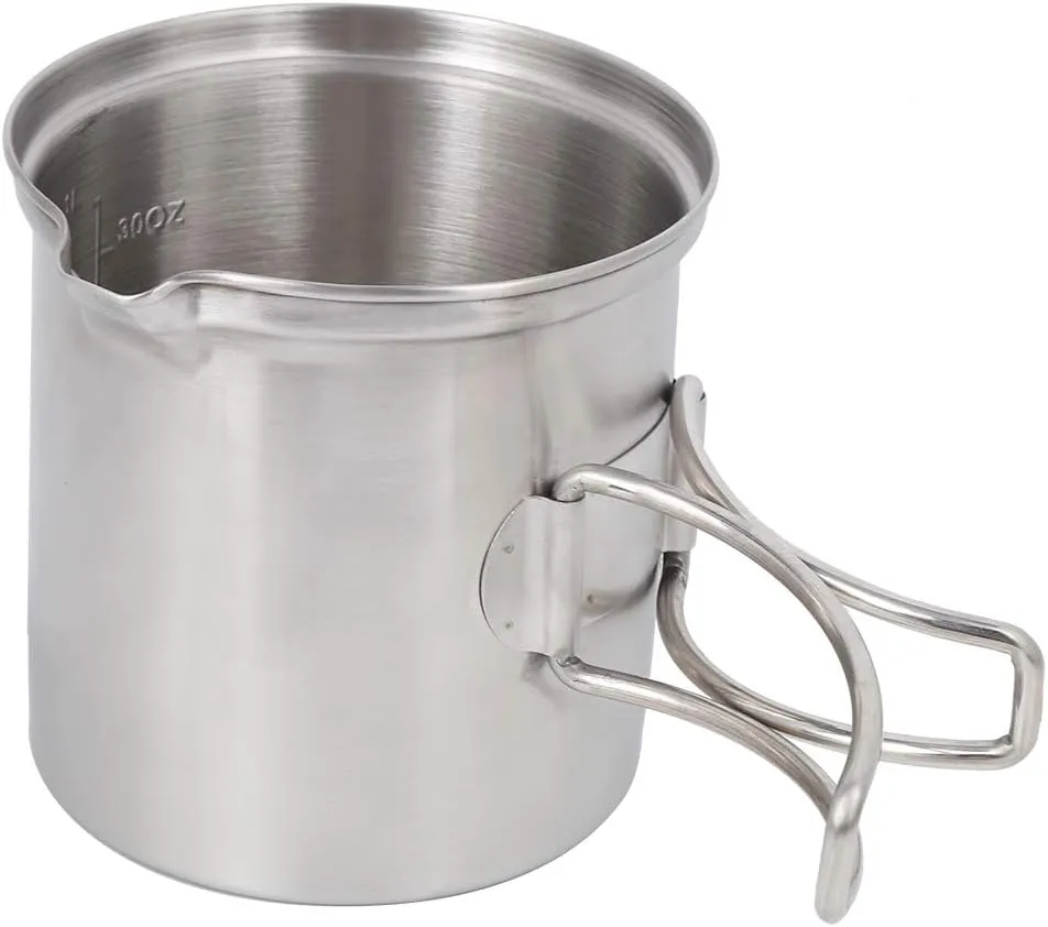 Camping Cookware, Stainless Steel Cast Iron Skillets Camping Essentials with Handle for Camping Hiking