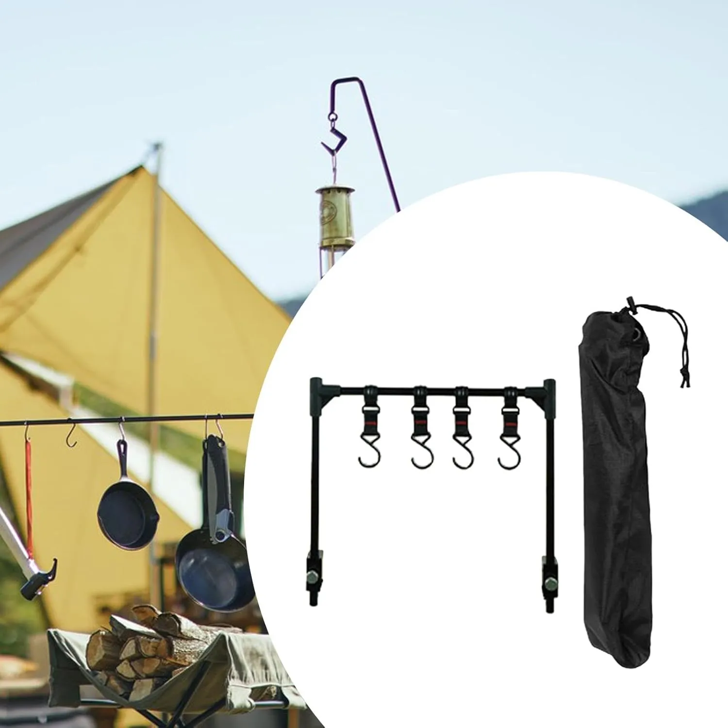 Camping Folding Rack Multiuse Cookware Hanging Rack Outside for BBQ Picnic Backpacking