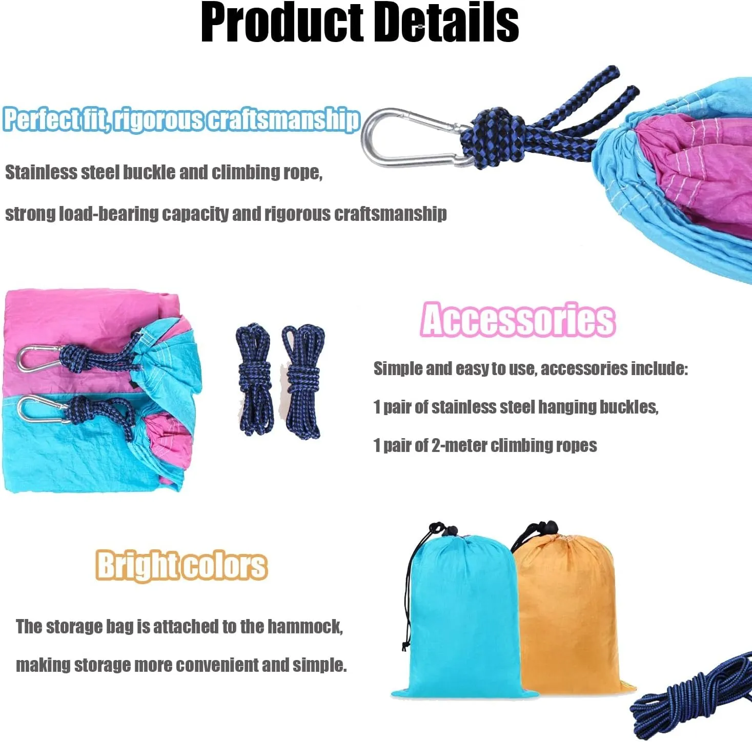 Camping Hammock 210T Nylon Breathable Hammock Tent with Tree Straps & Aluminum Alloy Carabiners Travel Hammock Quick Drying for Hiking Backpacking Garden (Color : A, Size : 250x140cm)