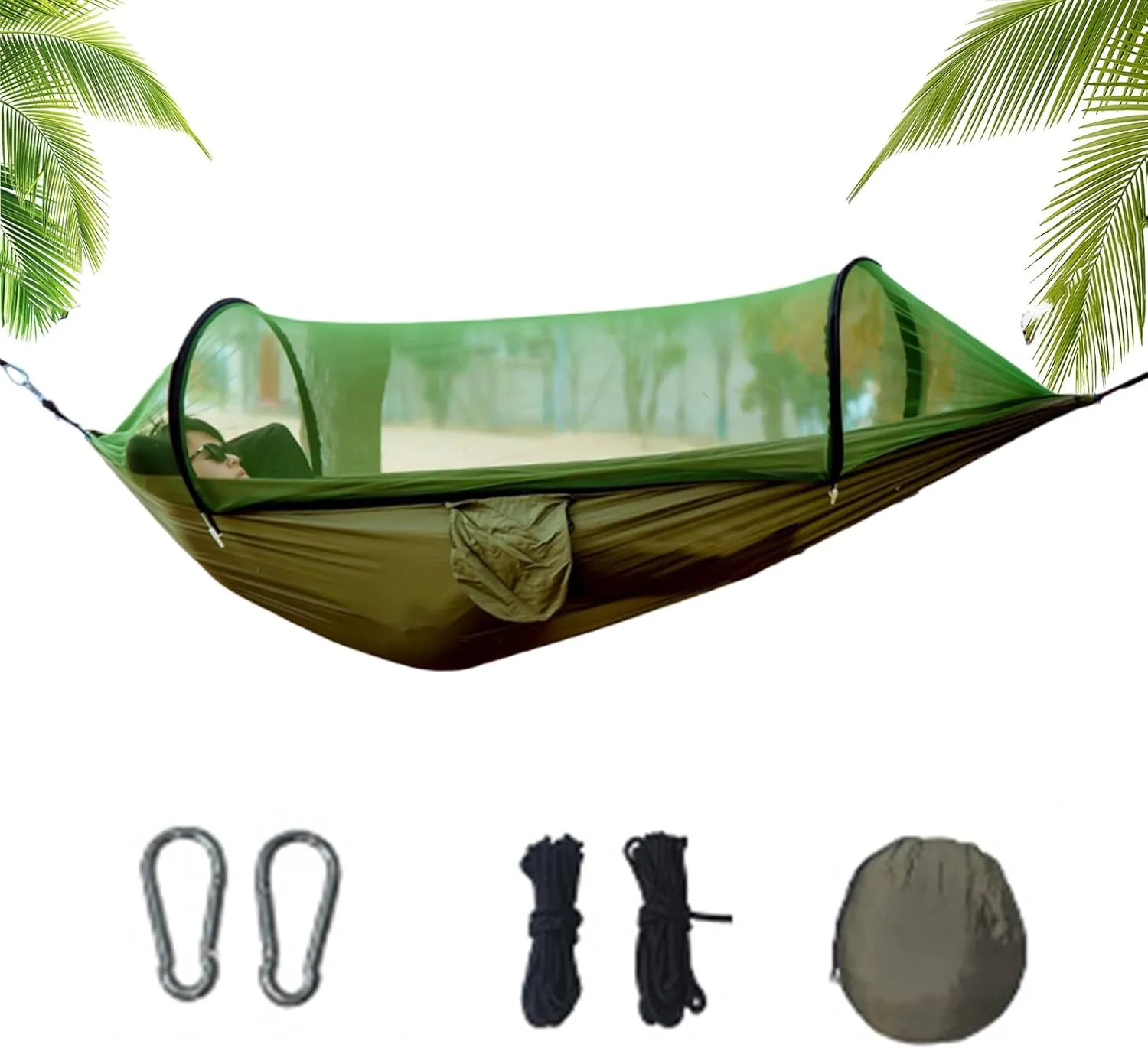 Camping Hammock - Backpacking Hammock | Hanging Bed With Net | Safety Buckle | Storage Bag | 2 Pieces 3 Meter Rope | Breathable Lightweight Compact Camp Accessories For Backyard Survival Travel Hiking