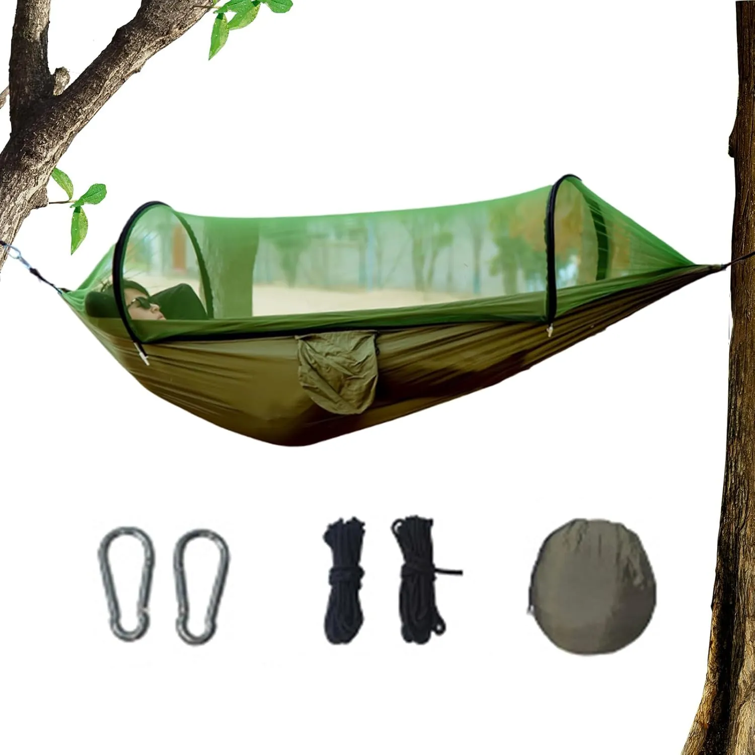 Camping Hammock - Backpacking Hammock | Hanging Bed With Net | Safety Buckle | Storage Bag | 2 Pieces 3 Meter Rope | Breathable Lightweight Compact Camp Accessories For Backyard Survival Travel Hiking