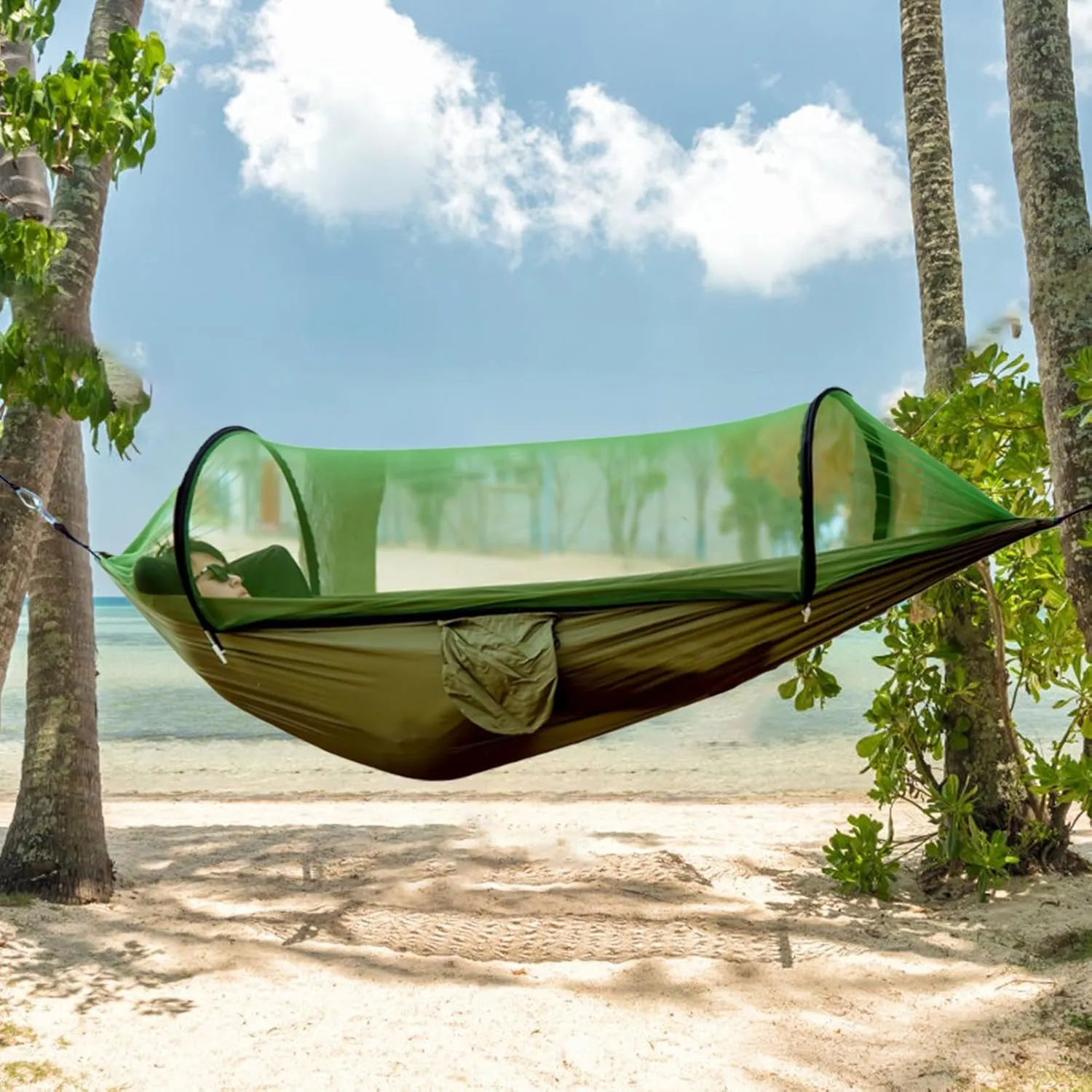 Camping Hammock - Backpacking Hammock | Hanging Bed With Net | Safety Buckle | Storage Bag | 2 Pieces 3 Meter Rope | Breathable Lightweight Compact Camp Accessories For Backyard Survival Travel Hiking