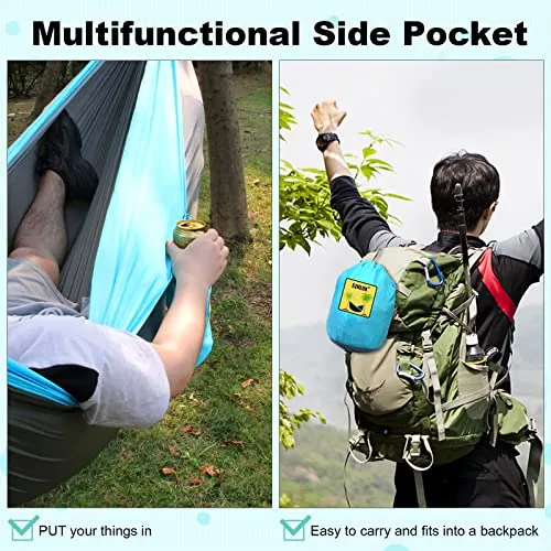 Camping Hammock Double & Single Portable Hammocks w/ 2 Tree Straps & Carry Bag