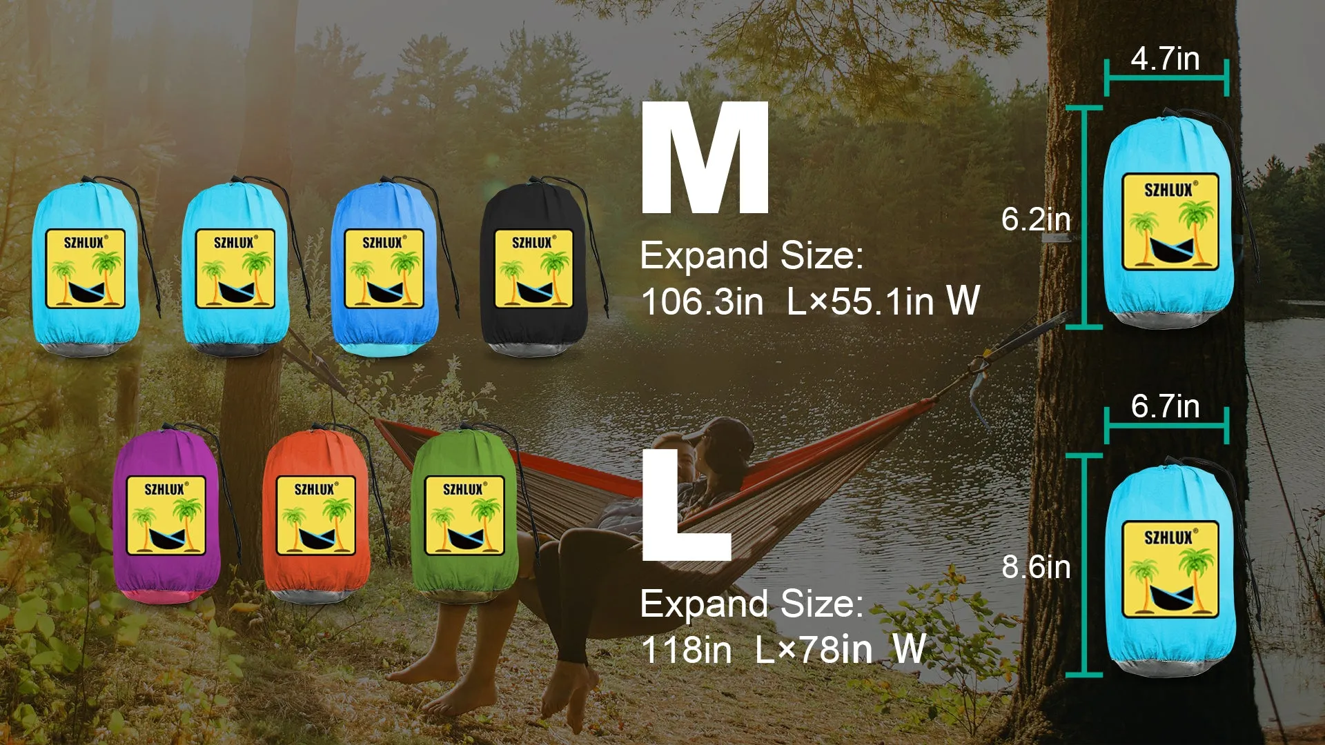 Camping Hammock Double & Single Portable Hammocks w/ 2 Tree Straps & Carry Bag
