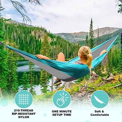 Camping Hammock Double & Single Portable Hammocks w/ 2 Tree Straps & Carry Bag