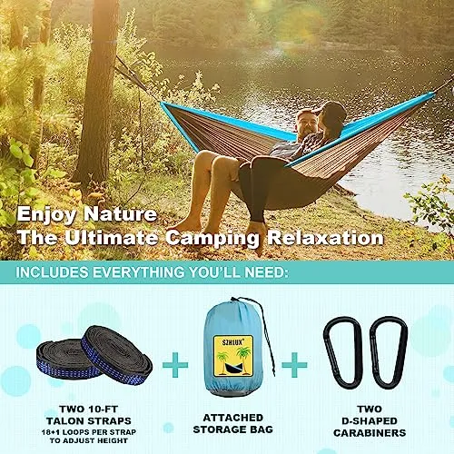 Camping Hammock Double & Single Portable Hammocks w/ 2 Tree Straps & Carry Bag