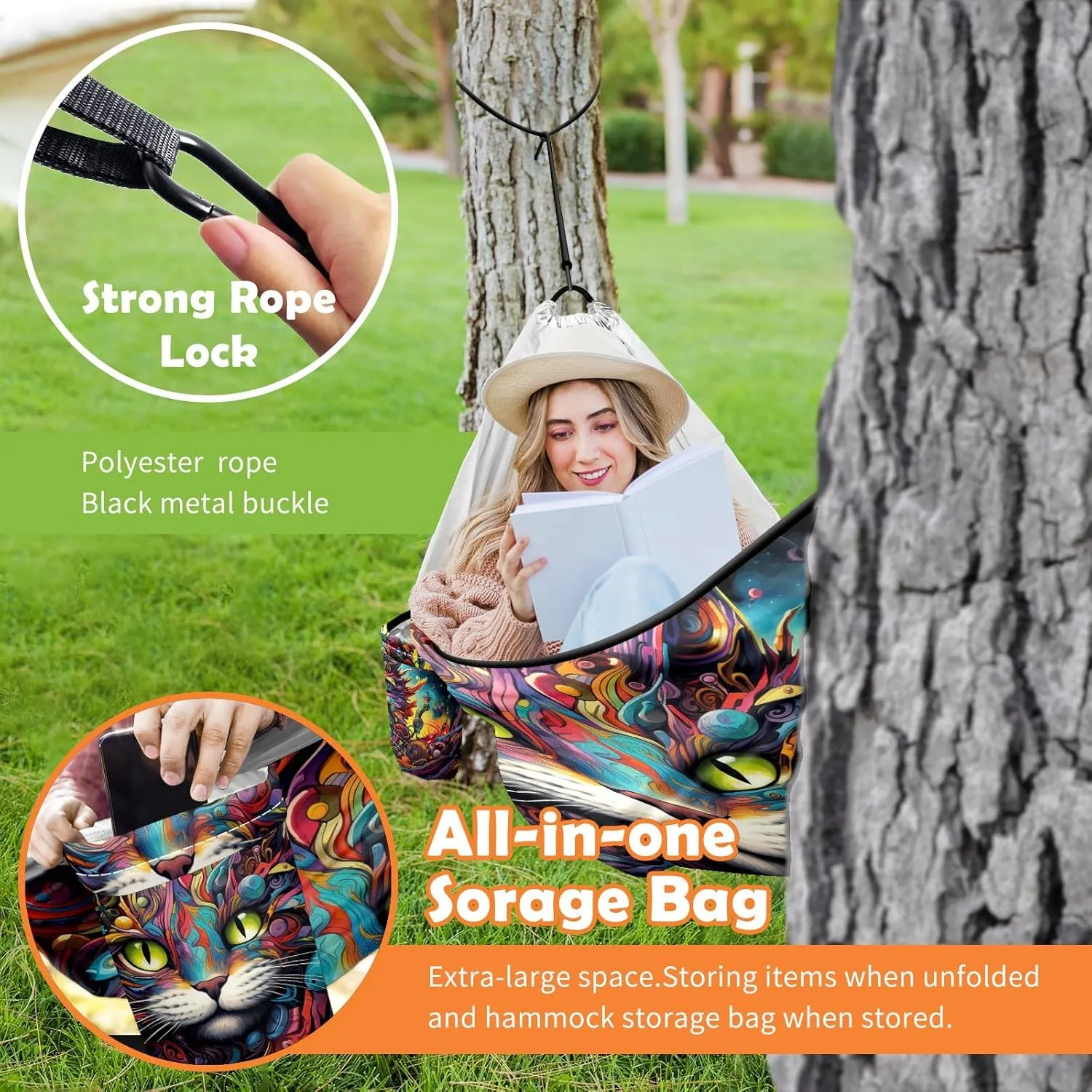 Camping Hammock Double & Single Portable Hammocks with 2 Tree Straps, Great for Hiking,Backpacking,Hunting,Outdoor,Beach,Camping, Cat (75)