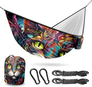 Camping Hammock Double & Single Portable Hammocks with 2 Tree Straps, Great for Hiking,Backpacking,Hunting,Outdoor,Beach,Camping, Cat (75)