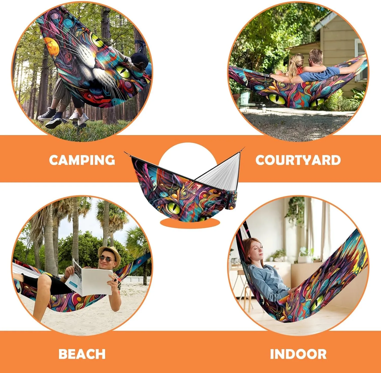 Camping Hammock Double & Single Portable Hammocks with 2 Tree Straps, Great for Hiking,Backpacking,Hunting,Outdoor,Beach,Camping, Cat (75)