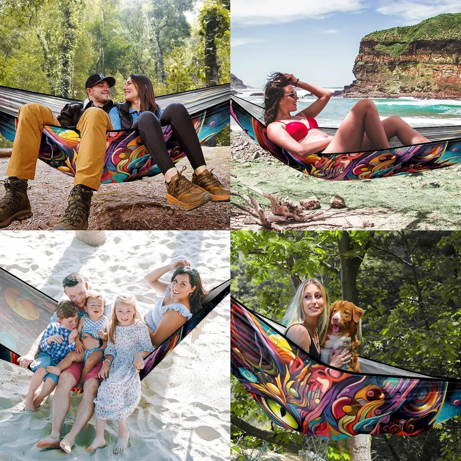 Camping Hammock Double & Single Portable Hammocks with 2 Tree Straps, Great for Hiking,Backpacking,Hunting,Outdoor,Beach,Camping, Cat (75)